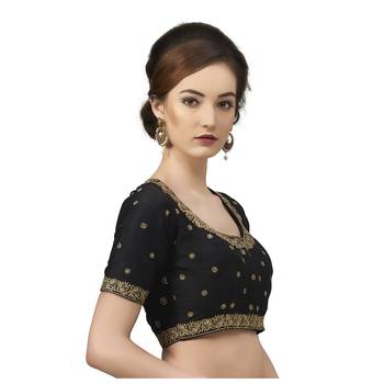 Black Embroidered Brocade Half Sleeves Readymade Saree Blouse 3