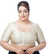 Cream Silk Round Neck Half Sleeves Readymade Saree Blouse