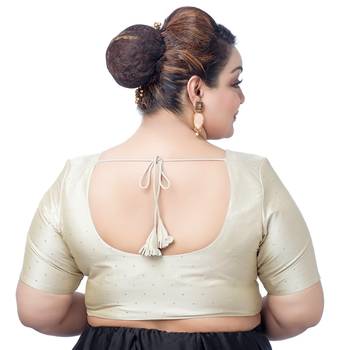 Cream Silk Round Neck Half Sleeves Readymade Saree Blouse 2