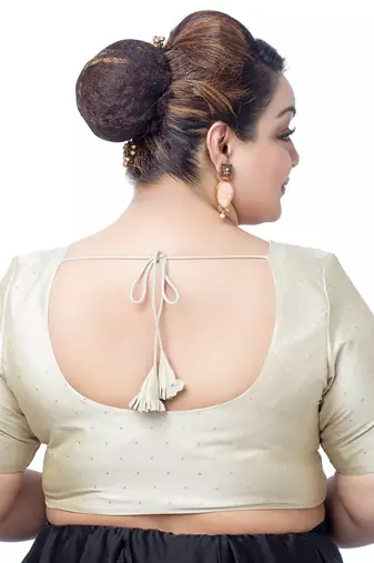 Cream Silk Round Neck Half Sleeves Readymade Saree Blouse