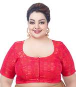 Red Georgette Printed Round Neck Half Sleeves Readymade Saree Blouse