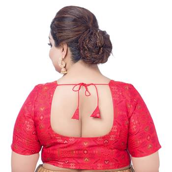 Red Georgette Printed Round Neck Half Sleeves Readymade Saree Blouse 2