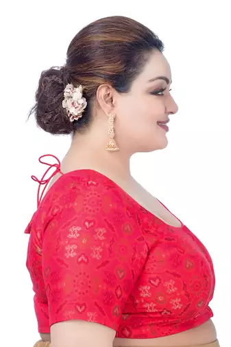 Red Georgette Printed Round Neck Half Sleeves Readymade Saree Blouse