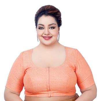 Peach Silk Sequin Round Neck Readymade Saree Blouse 1