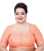 Peach Silk Sequin Round Neck Readymade Saree Blouse