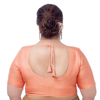 Peach Silk Sequin Round Neck Readymade Saree Blouse 2