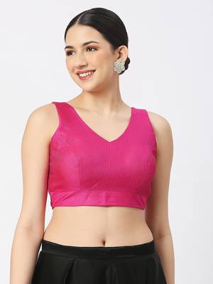 Rani Silk Threadwork Sleeveless V Neck Readymade Saree Blouse 1