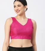 Rani Silk Threadwork Sleeveless V Neck Readymade Saree Blouse