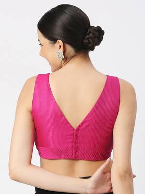 Rani Silk Threadwork Sleeveless V Neck Readymade Saree Blouse 2