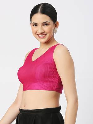Rani Silk Threadwork Sleeveless V Neck Readymade Saree Blouse 3