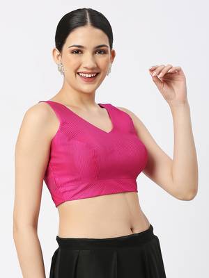 Rani Silk Threadwork Sleeveless V Neck Readymade Saree Blouse 4
