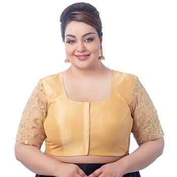 Gold Silk Embroidered Half Sleeves Readymade Saree Blouse 1
