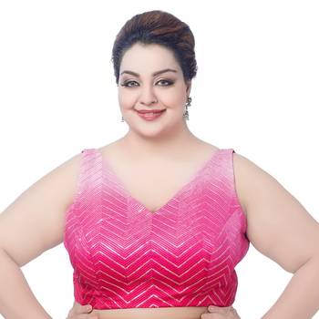 Pink Silk Sequin V Neck Sleeveless Readymade Saree Blouse 1