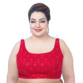 Red Velvet Sequin Sleeveless U Neck Readymade Saree Blouse 1