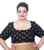 Green Gold Print Velvet Readymade Saree Blouse