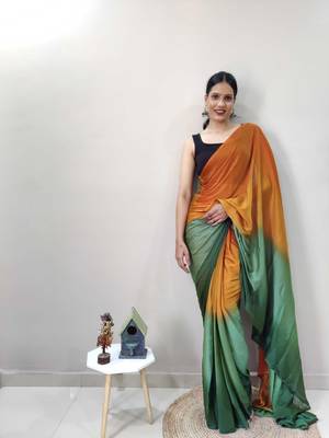 Orange Dyed Ready To Wear Saree Unstitched Blouse Piece 1