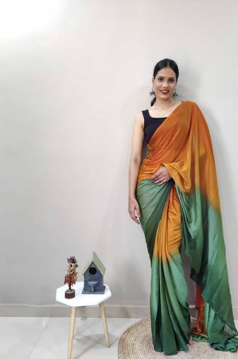 Orange Dyed Ready To Wear Saree Unstitched Blouse Piece