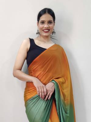 Orange Dyed Ready To Wear Saree Unstitched Blouse Piece 2