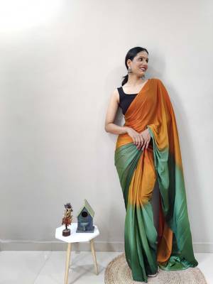 Orange Dyed Ready To Wear Saree Unstitched Blouse Piece 3
