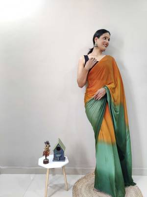 Orange Dyed Ready To Wear Saree Unstitched Blouse Piece 4