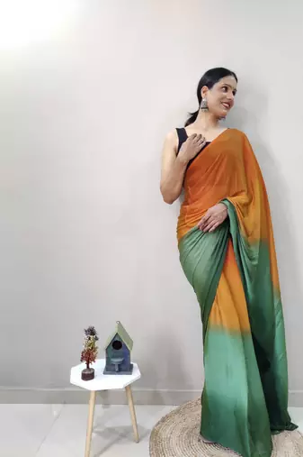 Orange Dyed Ready To Wear Saree Unstitched Blouse Piece