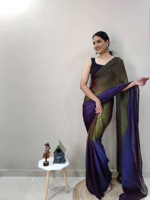 Green Dyed Ready To Wear Saree Unstitched Blouse Piece 4