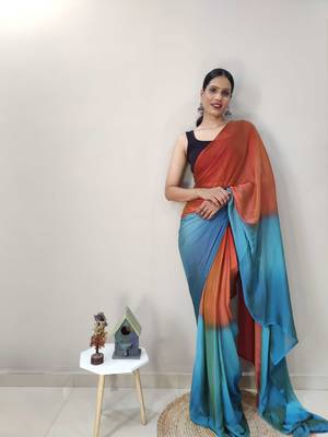 Orange Dyed Ready To Wear Saree Unstitched Blouse Piece 1