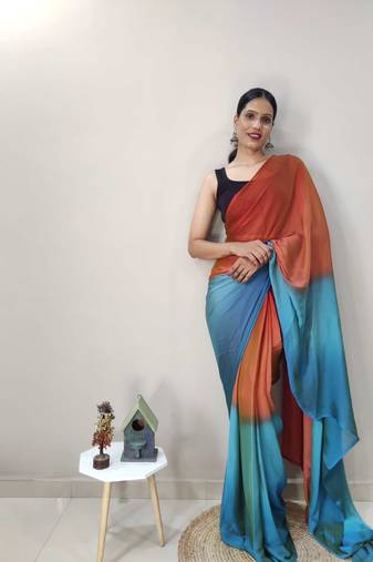 Orange Dyed Ready To Wear Saree Unstitched Blouse Piece