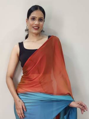 Orange Dyed Ready To Wear Saree Unstitched Blouse Piece 2