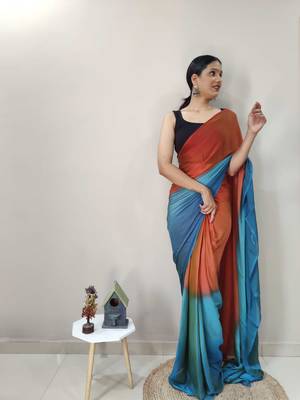 Orange Dyed Ready To Wear Saree Unstitched Blouse Piece 3