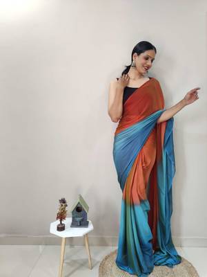 Orange Dyed Ready To Wear Saree Unstitched Blouse Piece 4