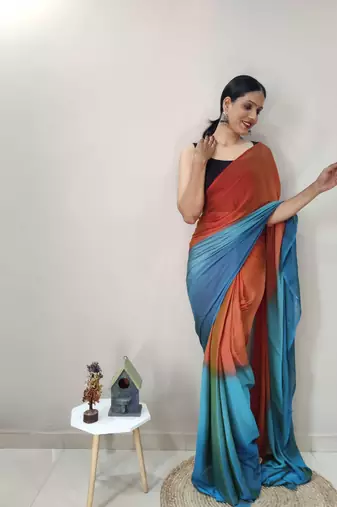 Orange Dyed Ready To Wear Saree Unstitched Blouse Piece