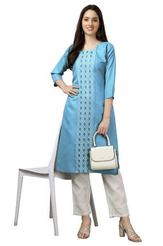 Sky Blue Embroidered Kurti