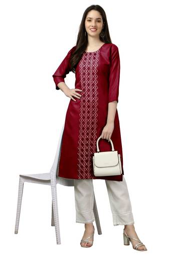 Maroon Embroidered Kurti