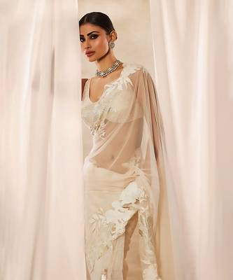 Ivory embroidered net saree 2