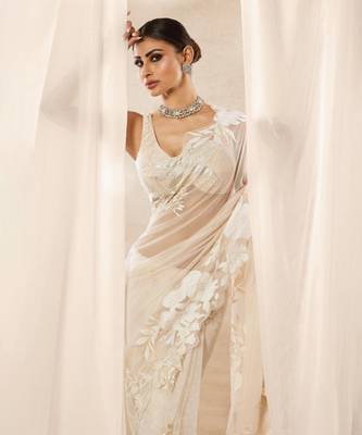 Ivory embroidered net saree 4