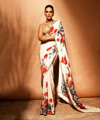 Off white printed  silk chanderi saree 1