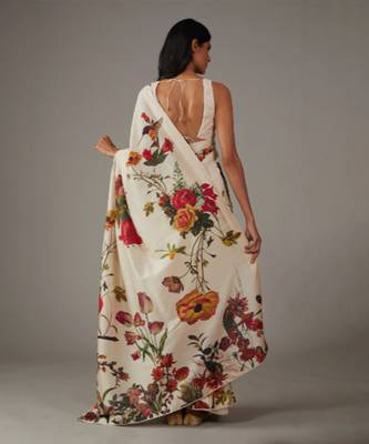 Off white printed  silk chanderi saree 4