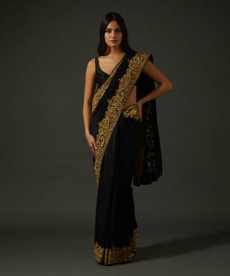 Black embroidered chanderi silk saree 2