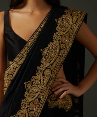 Black embroidered chanderi silk saree 3