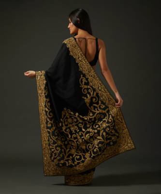 Black embroidered chanderi silk saree 4