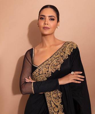 Black embroidered chanderi silk saree 5