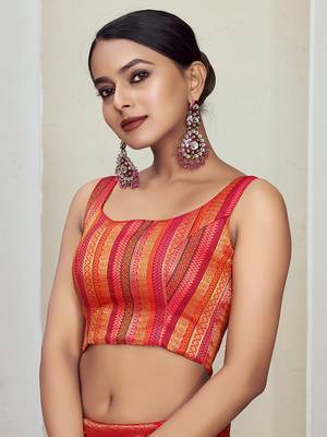 Orange Silk Zari Work Readymade Blouse for Festive 1