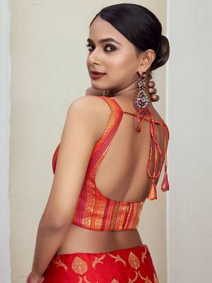 Orange Silk Zari Work Readymade Blouse for Festive 2