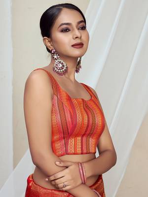 Orange Silk Zari Work Readymade Blouse for Festive 3