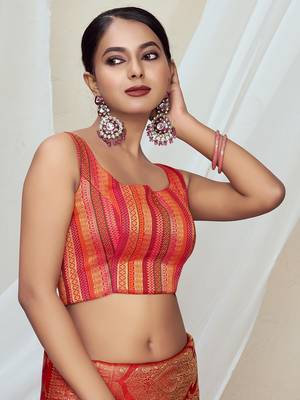 Orange Silk Zari Work Readymade Blouse for Festive 4