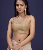 Ethnic And Traditional Chiku Faux Banarasi Silk Jacquard Weavind Designer Readymade Blouse