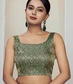 Ethnic And Traditional Green Faux Banarasi Silk Jacquard Weavind Designer Readymade Blouse
