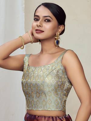 Ethnic And Traditional Grey Faux Banarasi Silk Jacquard Weavind Designer Readymade Blouse 1