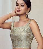 Ethnic And Traditional Grey Faux Banarasi Silk Jacquard Weavind Designer Readymade Blouse